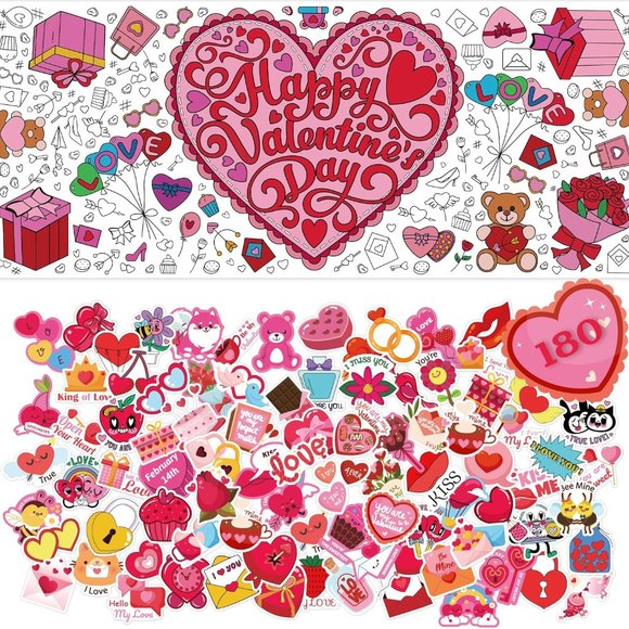 NEW Valentines Stickers with Coloring Tablecloth -Valentines Day Gifts - Picture 3 of 6